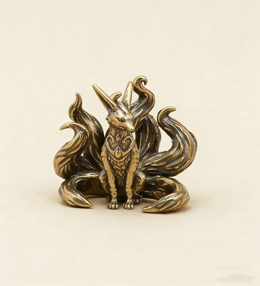 Brass Nine-tailed Fox Statue | Huli Jing Figurine | Chinese