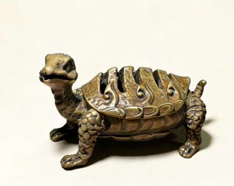Quemador de incienso de tortuga de latón antiguo / Símbolo chino de longevidad / Incensario de aromaterapia