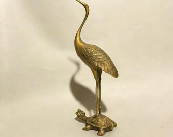 Antique Japanese Bronze Heron on Turtle Statuette Circa 1890