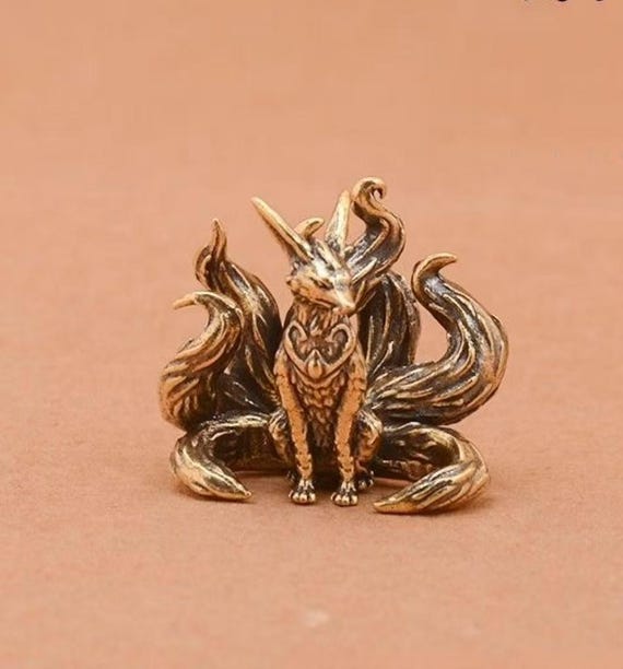 Brass Nine-tailed Fox Statue | Huli Jing Figurine | Chinese