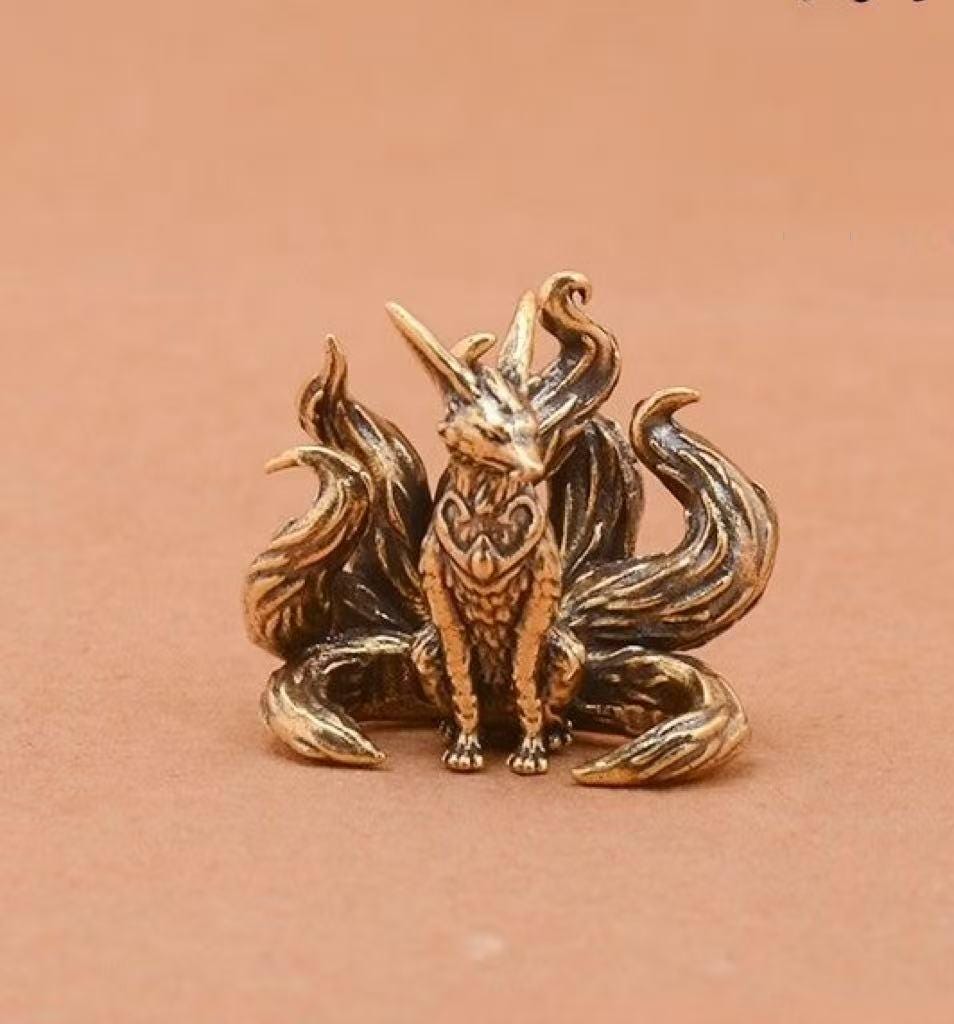 Brass Nine-tailed Fox Statue | Huli Jing Figurine | Chinese
