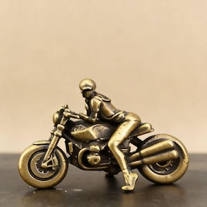 Vintage Bronze Biker Figur - Retro Motorrad Schreibtisch Dekor