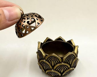 中国製真鍮製蓮の花型香炉（蓋付き）｜ヴィンテージミニ香炉