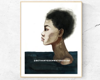 Art Print, "Clear Eyes", Black Woman Portrait Watercolor Painting, African Illustration Art, Gallery Wall Decor