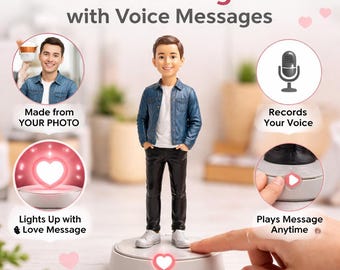 Custom Couple Figurine with Voice Recorder, Personalized Anniversary Gift