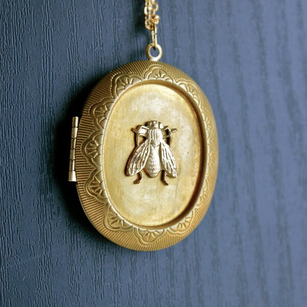 Huge Gold Locket  - Fly Away With Me Locket on 16Kt Gold Chain  - Vintage