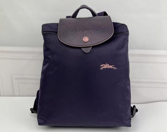 Vintage Longchamp Le Plage nylon opvouwbare minirugzak paars