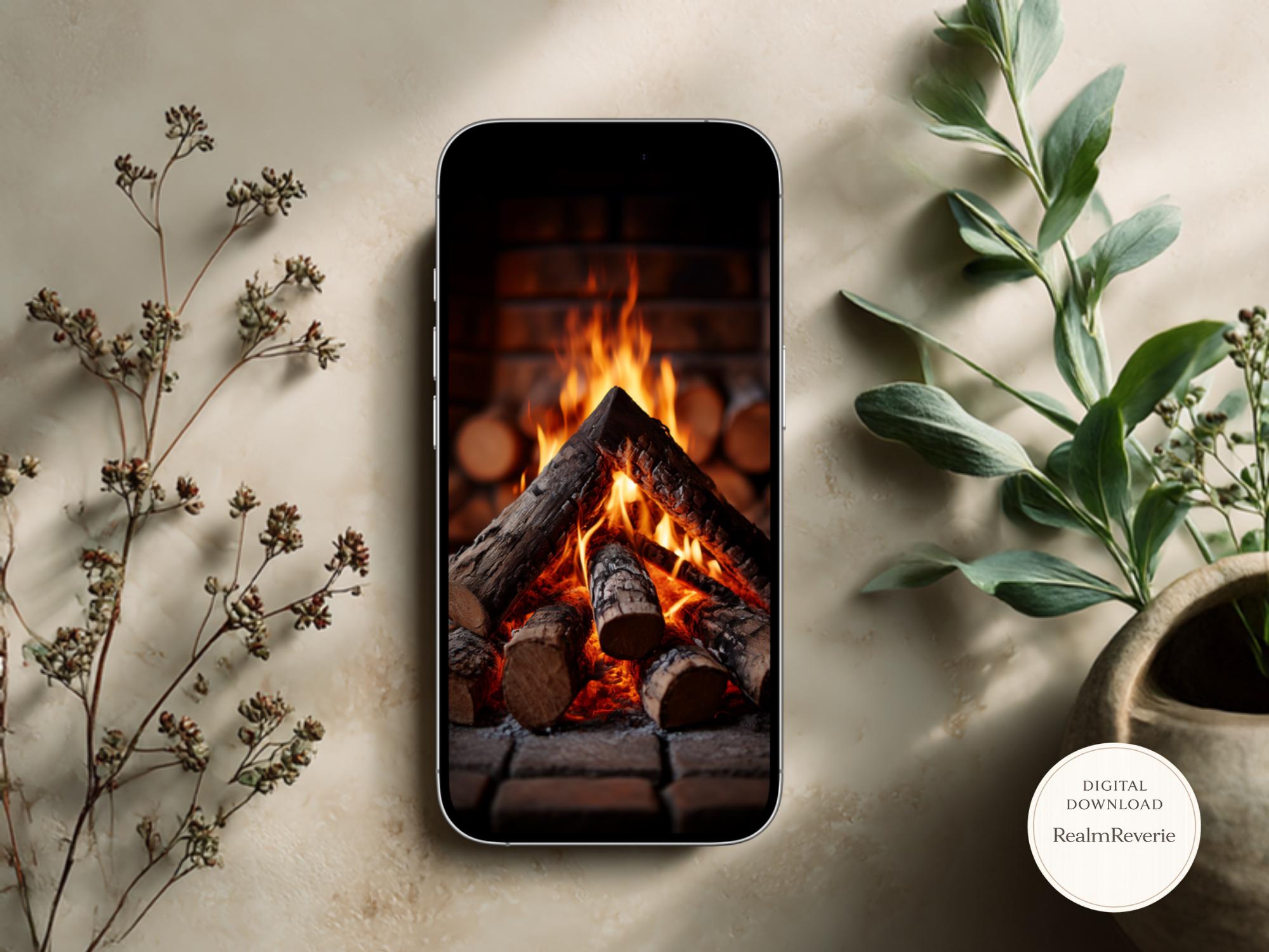 Calm Fireplace Phone Wallpapers Set, Cozy Fire Glow, Warm Interior