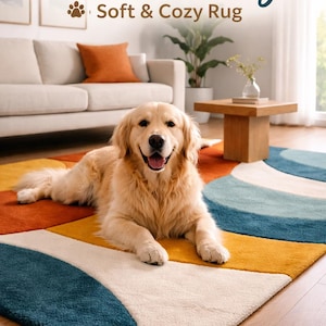 Add bold color and modern elegance to your home with this Modern Abstract Area Rug featuring teal, mustard yellow, and burnt orange tones. Designed with a striking geometric pattern, this contemporary rug instantly transforms any space into a stylish and inviting interior. Its artistic curved shapes and vibrant color palette make it a perfect statement piece for modern homes, apartments, and designer interiors.