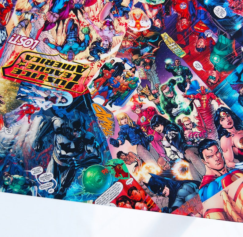 Justice League Comic Collage Table ON SALE | Etsy