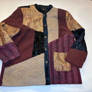 Vintage 3D textured  Patchwork Velvet Jacket XL Whimsigoth Boho woven paisley