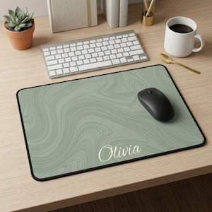 Personligt skrivbordsunderlägg med anpassad text och namn, musmatta i neopren, vattentät skrivbordsmatta i salvia agatvåg, 12x18 12x22 16x32 laptopmatta