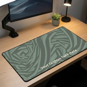 Gepersonaliseerde bureauonderlegger, grote muismat met abstracte tribale lijntekening, XL muismat, extra grote gamingmat, saliegroene camouflage kantoordecoratie