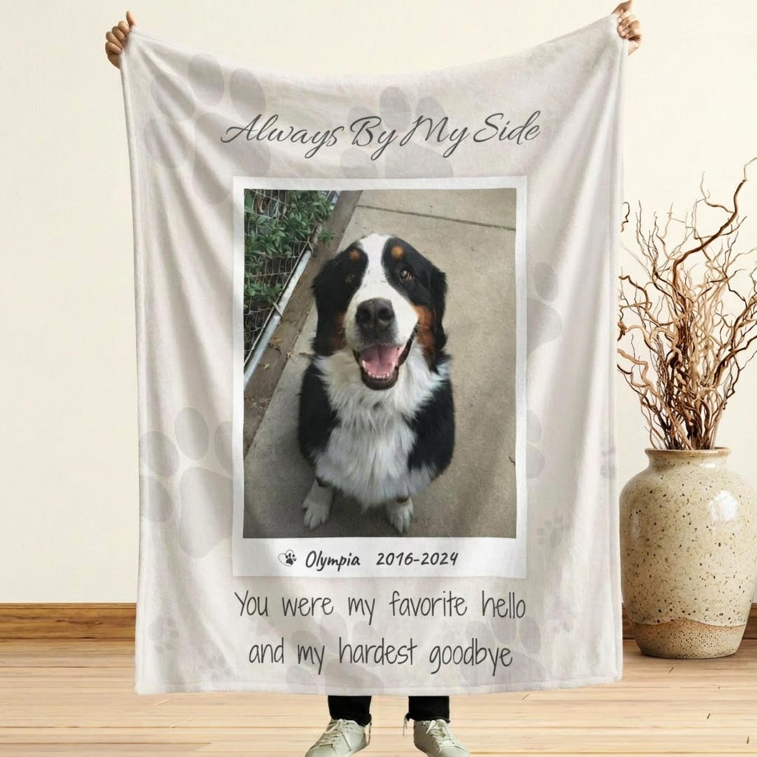 Custom Pet Memorial Blanket With Photo, Personalized Dog Loss Gift, Pet ...