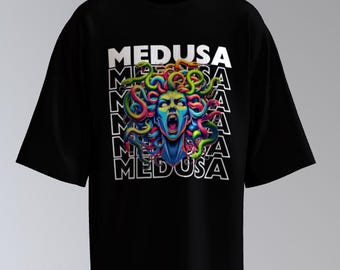 Medusa T-shirt, mytologigrafik T-shirt, grekisk mytologi Medusa T-shirt, mörk estetisk konst T-shirt, Gorgonmytologi T-shirt
