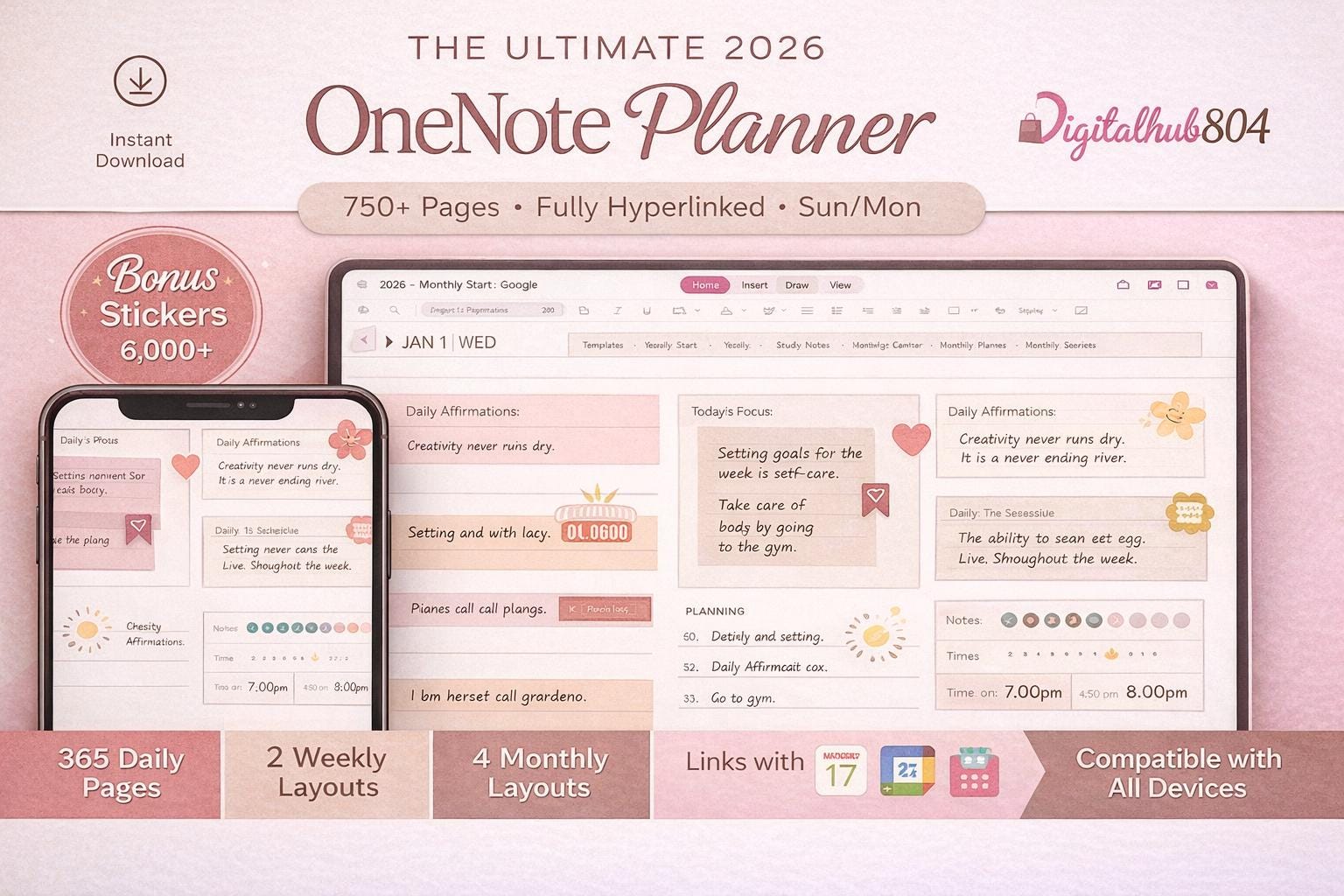2026 Onenote Digital Planner | Hyperlinked, Daily, Weekly, Monthly ...
