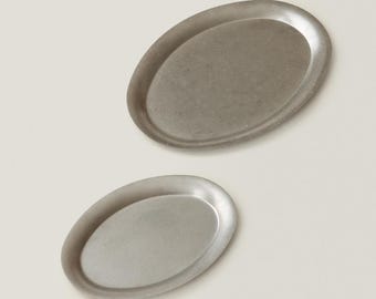 Vintage Oval Stainless Steel Serving Plate, Distressed Charcuterie Platter, WENSHUO