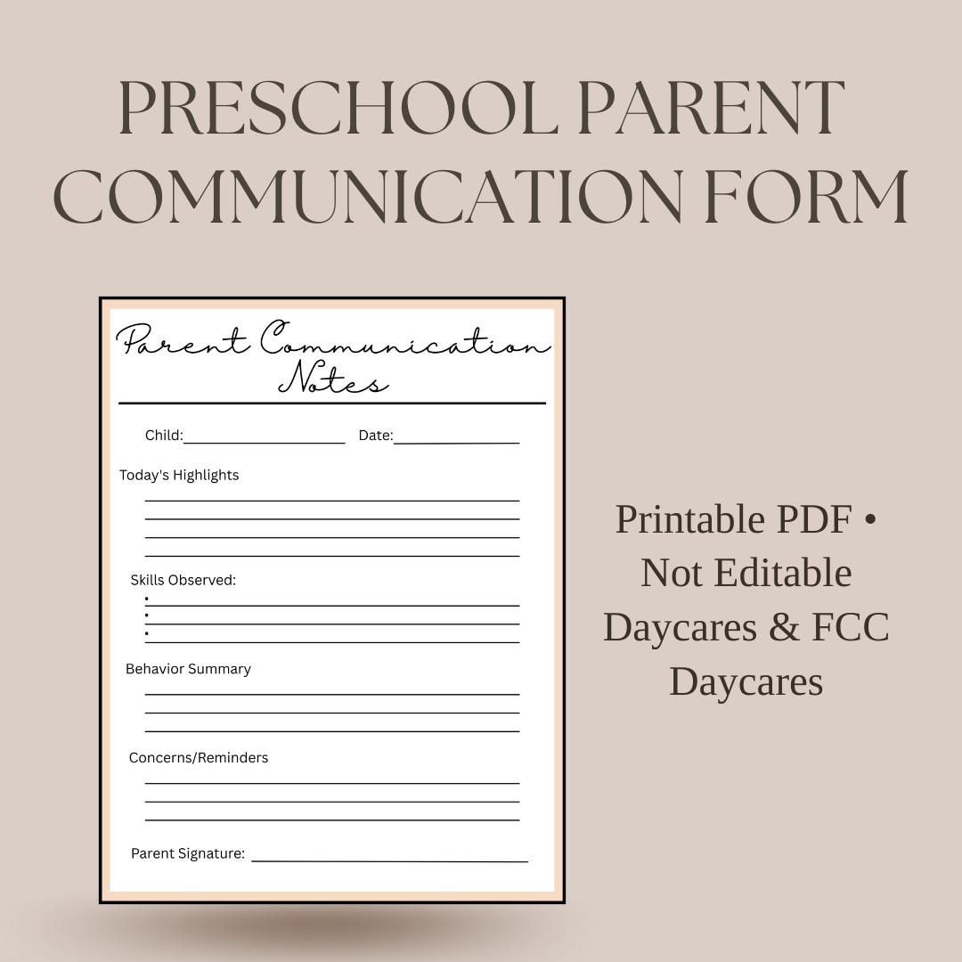Preschool Parent Communication Form | Daily Childcare Notes (printable ...