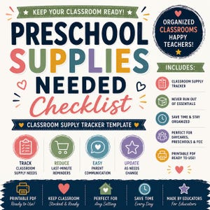 Preschool Supplies Needed Checklist | Classroom Supply Tracker Printable | Daycare Supply List | FCC Childcare Form