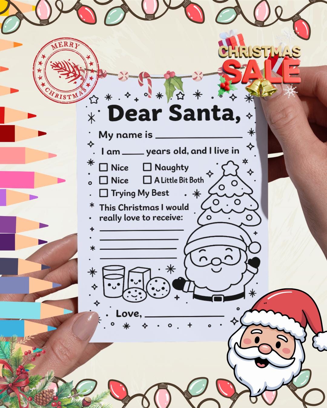 Letter to Santa Printable – Kids Christmas Wish List – Holiday Activity ...