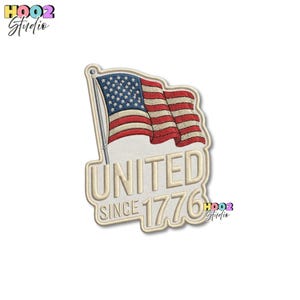 United Since 1776 American Flag Patch, Patriotic USA Heritage Badge, Retro Day Iron On, Minimalist US Pride Gift, Embroidered Decal