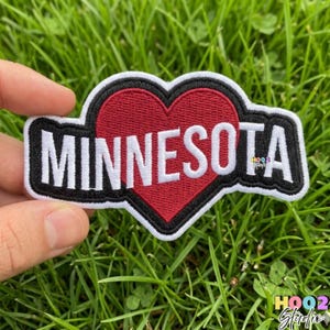 Minnesota Heart Patch, Embroidered Iron on Patches, MN State Pride Souvenir, Love Minnesota Gift, Red Heart Travel Patch for Backpacks Hats