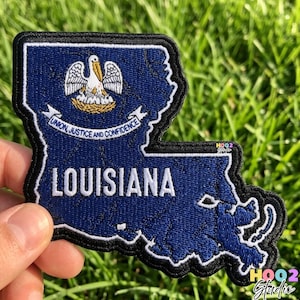 Louisiana State Patch Embroidered Iron On Map Badge, Louisiana Flag Pelican Union Justice and Confidence, State Pride Travel Souvenir Gift
