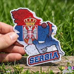 Serbia Soccer Patch, Embroidered Serbia Flag Map Badge, Tom Giant Football Silhouette Iron On for Jersey Jacket, Serbian Sports Fan Gift