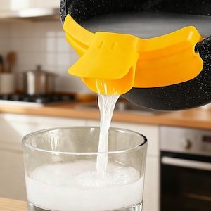 Colador de ollas con boquilla vertedora, escurridor de silicona para bordes de ollas, embudo antiderrames, embudo para verter líquidos en ollas y tazones.