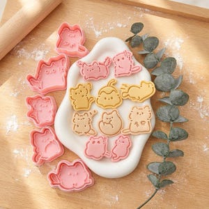 Zestaw foremek do ciastek Kawaii Cat - Wielopozycyjne foremki do pieczenia w kształcie kotka - Trójwymiarowy wytłoczony prezent dla mamy kota i zabawne stemple do ciastek - Foremki do pieczenia dla dzieci