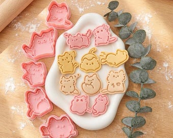 Kawaii Cat Cookie Cutter Set -  Multi-Pose Kitty Molds for Baking - 3D Embossed Cat Mom Gift & Funny Biscuit Stamps -Children's baking molds