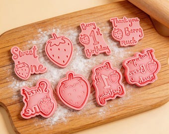 Berry 1st Birthday Cookie Cutter Set | Sweet One Strawberry Fondant Stamp | Thank You Berry Much Mold | Girls First Party Favor