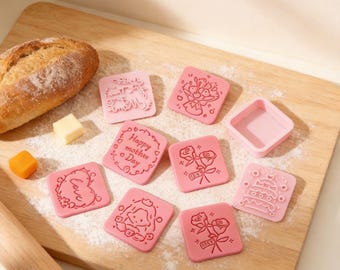 Mother's Day Cookie Cutter Set, Best Mom Biscuit Mold, Flower Bouquet Fondant Embosser, Rose and Tulip Pastry Stamp, DIY Edible Gift for Her