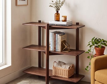 Estantería de nogal de 3 niveles / Librería moderna de mediados de siglo, estante de almacenamiento para apartamentos pequeños