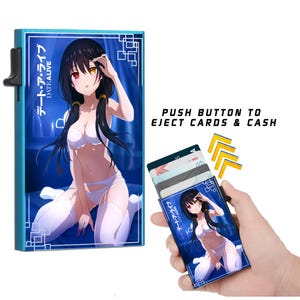 Date Alive Anime Kurumi Slim Wallet Featuring Protective Film with Cash Strap