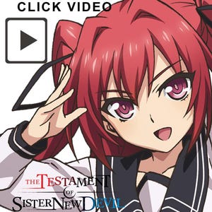 Puede incluir: Ilustración de estilo anime de un personaje femenino con cabello rojo y ojos rosados. La imagen incluye el texto "3D Mousepad Click Video" y el título "The Testament of Sister New Devil". El personaje lleva un uniforme blanco y negro.