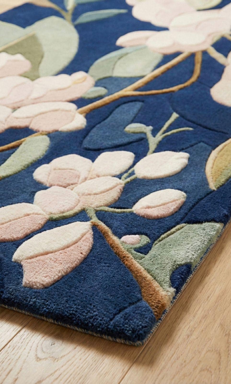Hand Tufted Floral Area Rug, Modern Botanical Navy Blue Carpet - Etsy