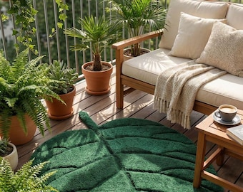 Green Leaf Shaped Rug – Botanical Nature Inspired Tufted Area Rug for Living Room, Bedroom & Home Décor