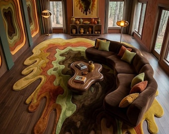 Tapis d'intérieur fait main à effet goutte à goutte, tapis tufté aux tons naturels, décoration bohème tendance