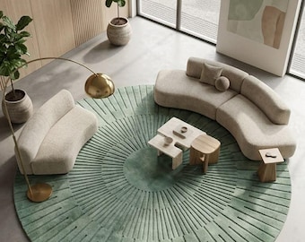 rond sunburst vert sauge | Tapis géométrique minimaliste, décoration de sol douce