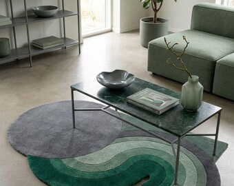 Tapis abstrait thaïlandais fait main, moquette géométrique capitonnée, décoration de sol gris vert