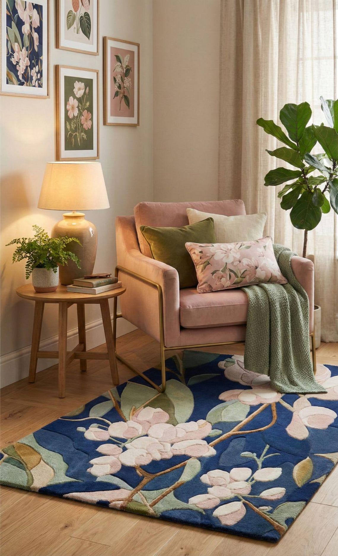 Hand Tufted Floral Area Rug, Modern Botanical Navy Blue Carpet - Etsy