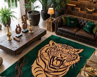 Tapis capitonné tigre fait main, tapis animaux de la jungle rugissante, décoration murale