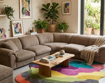 Tapis abstrait de forme irrégulière, tapis artistique capitonné coloré, décoration de sol bohème