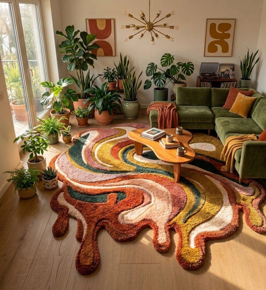 Abstract Wavy Tufted Rug, Irregular Shape Boho Statement Carpet - Etsy