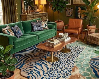 Hand Tufted Abstract Animal Print Rug | Irregular Statement Carpet, Living Room Decor
