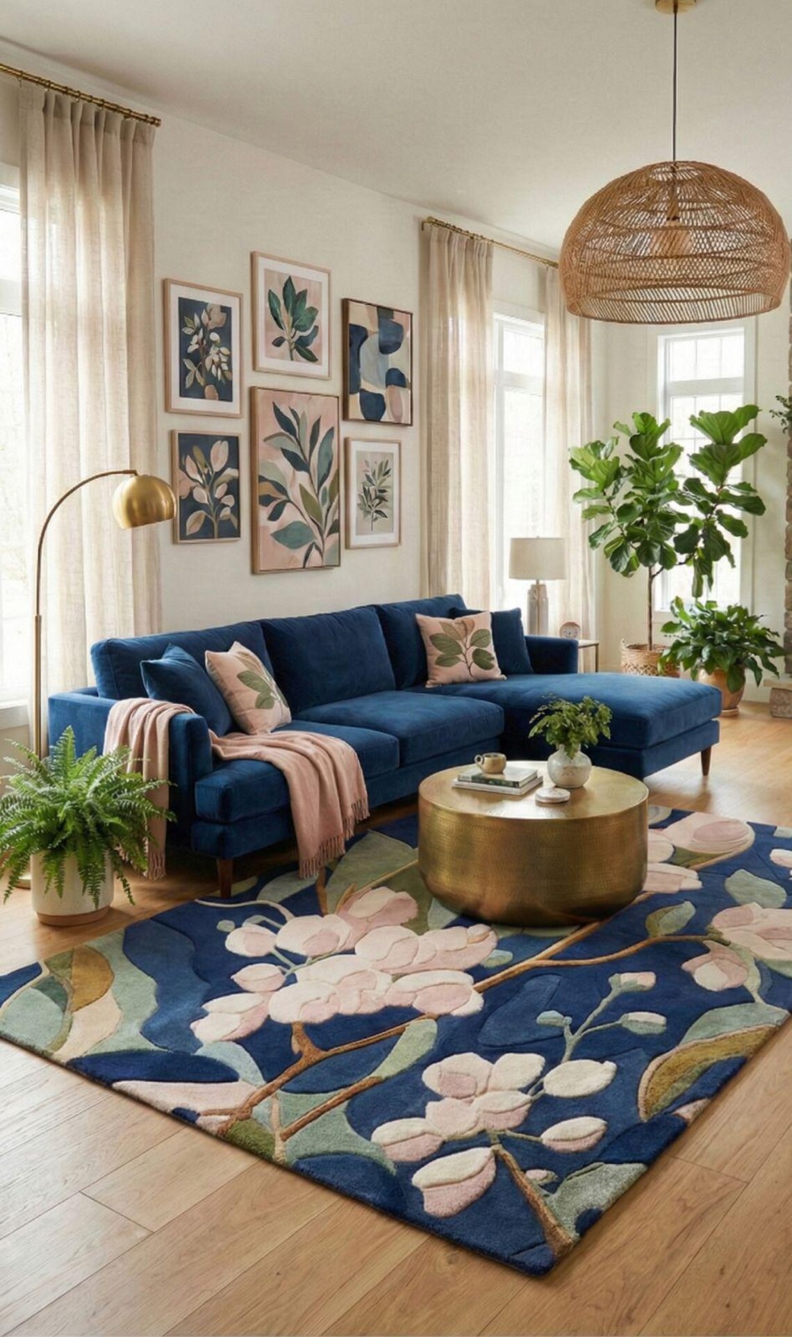 Hand Tufted Floral Area Rug, Modern Botanical Navy Blue Carpet - Etsy