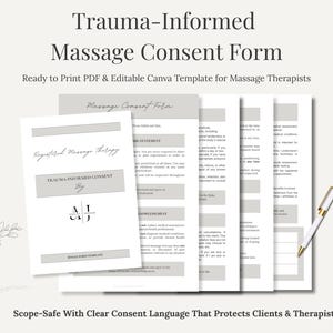 Formulaire de consentement pour un massage tenant compte des traumatismes | Modèle RMT modifiable (téléchargement numérique)