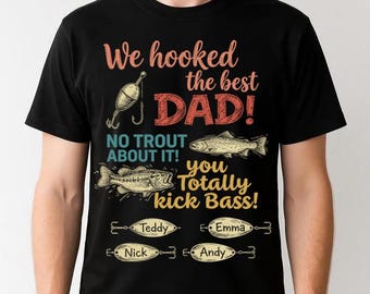 Camiseta personalizada para papá pescador, regalo con nombres de niños personalizados para papá, camiseta de pesca, regalo del Día del Padre, camiseta para amantes de la pesca, regalo para papá