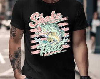 Custom Shake That Bass Fishing Shirt Personalized Name Fisherman Gift Tee Retro Aesthetic Fish Graphic Top Funny Outdoors Men Birthday Gift